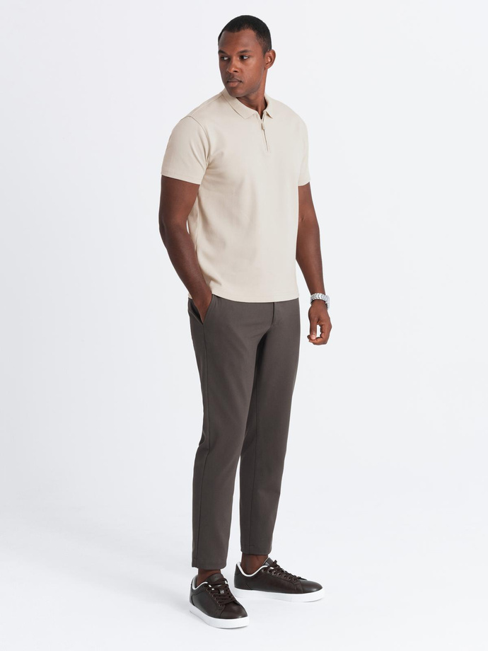 Men's polo shirt with zippered collar - cream V3 OM-POSS-0132 