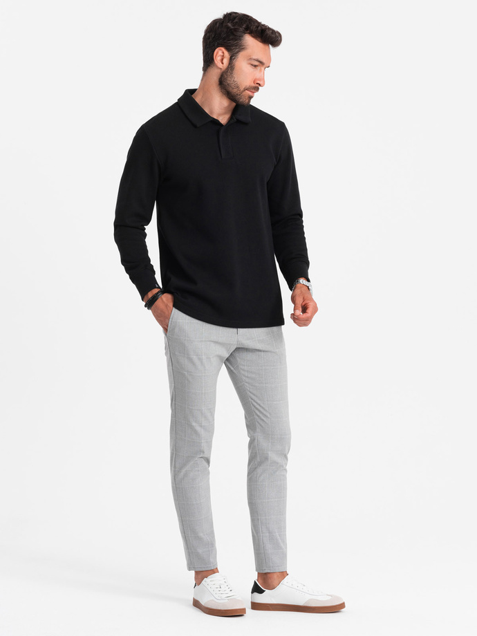 Bluza męska z kołnierzykiem polo ze strukturalnej dzianiny - czarna V8 OM-SSNZ-0149