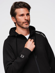Unbuttoned men's sweatshirt with stand-up collar and hood - black V1 OM-SSZP-0216