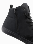 Buty męskie sneakersy za kostkę z ozdobnymi zakładkami – czarne V4 OM-FOSH-0176