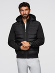 Quilted bomber jacket with hood and knitted sleeves - black V1 OM-JALP-0298