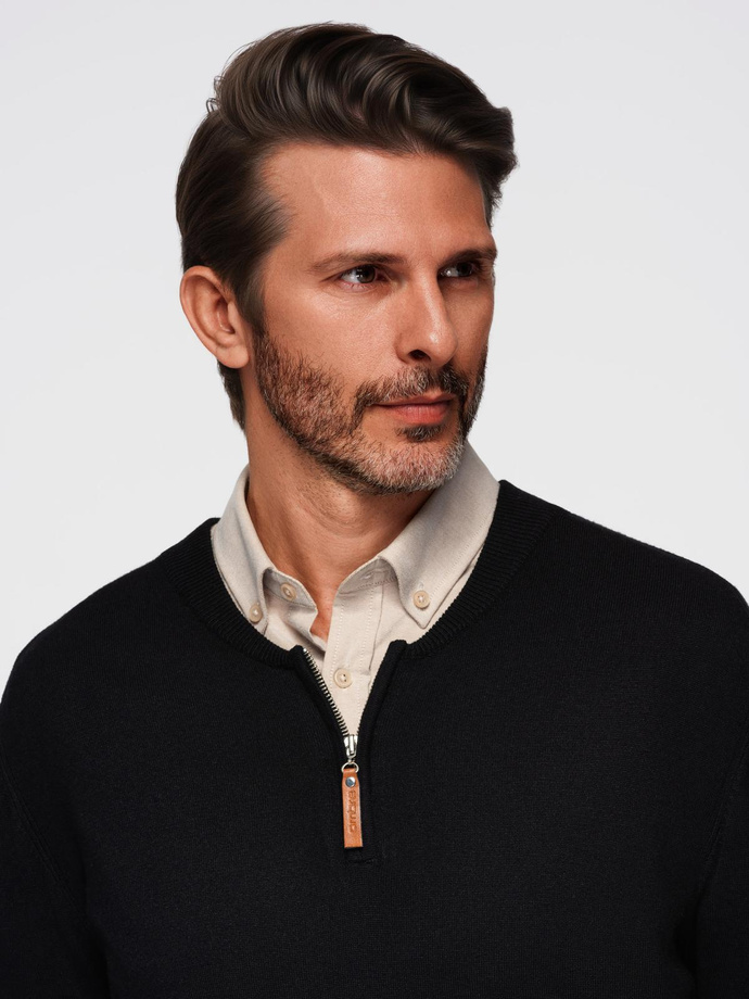 Men's sweater with viscose and spread neckline - black V2 OM-SWZS-0124