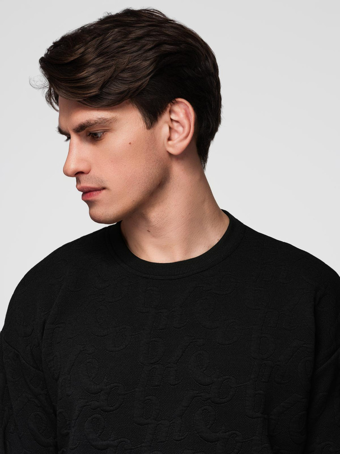 Men's RELAXED FIT sweatshirt with embossed letters - black V1 B1712