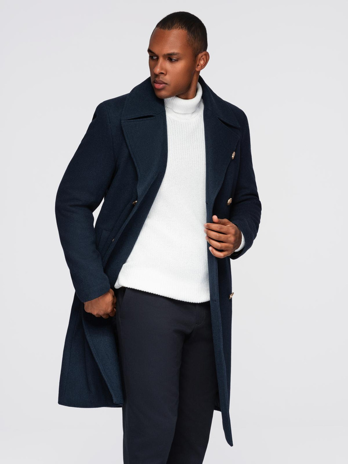 Men's insulated coat with hood and concealed zipper - black V1 OM-COWC-0110
