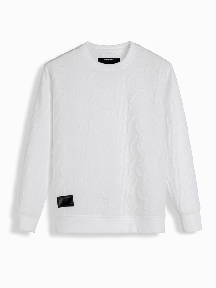 Bluza męska RELAXED FIT z tłoczonymi literami – ecru V2 OM-SSNZ-0164