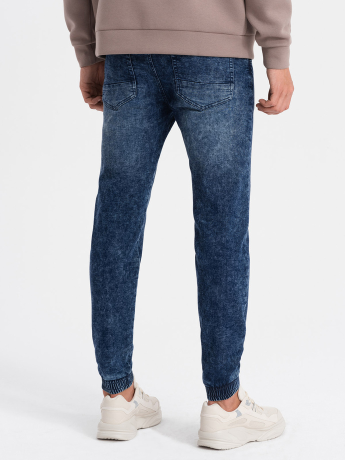 Spodnie męskie marmurkowe jeansowe JOGGERY - ciemnoniebieskie V1 OM-PADJ-0133