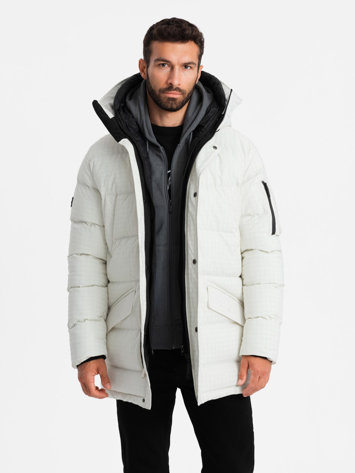 Outdoor long men's parka jacket - white V1 OM-JALJ-0201