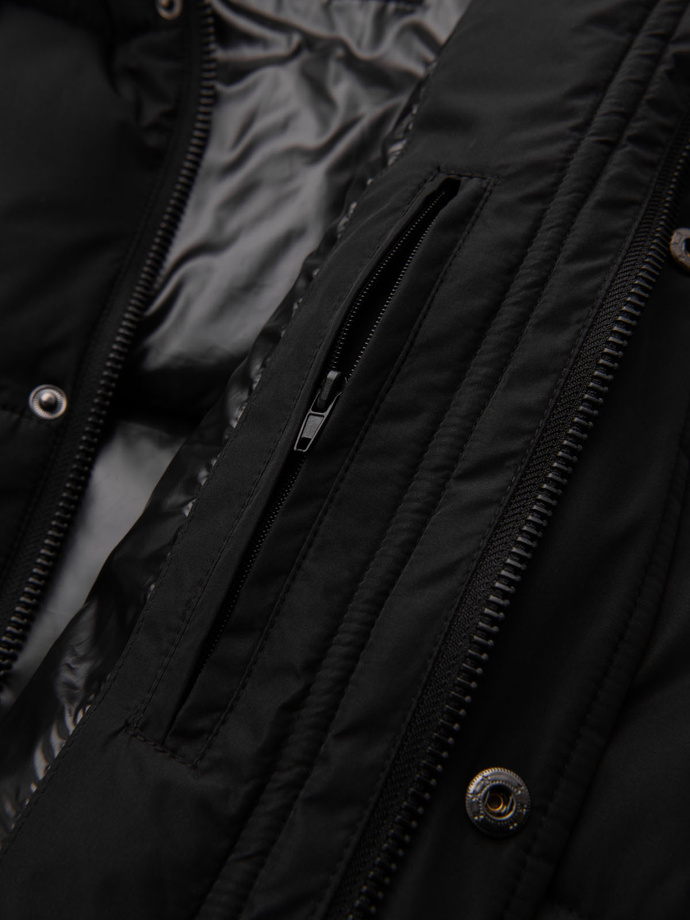 Men's quilted jacket with jacket cut - black V3 OM-JALP-0188