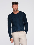 Męski elegancki sweter z ciekawym splotem – granatowy V5 OM-SWSW-0173