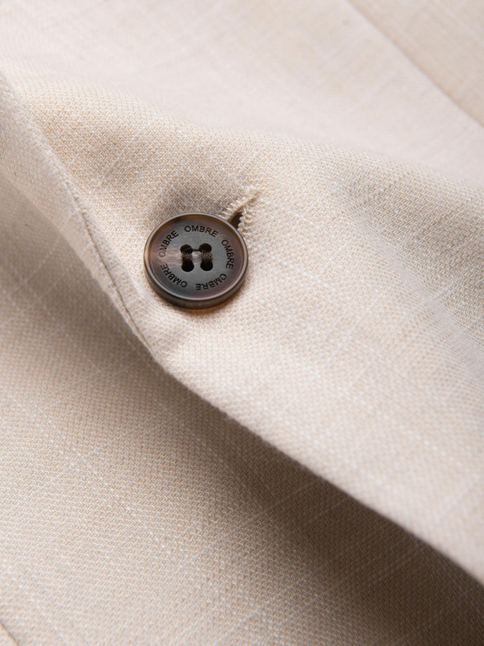 Męska marynarka o kroju REGULAR z lnem - kremowa V1 OM-BLZB-0128