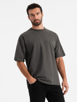 Męski t-shirt bawełniany LOOSE FIT z okrągłym dekoltem – szarozielony V3 OM-TSBC-0234 