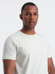 Men's cotton T-shirt with delicate embroidery - cream V2 OM-TSCT-0170