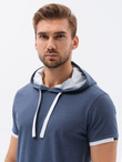 T-shirt męski z kapturem - niebieski melanż V12 S1376