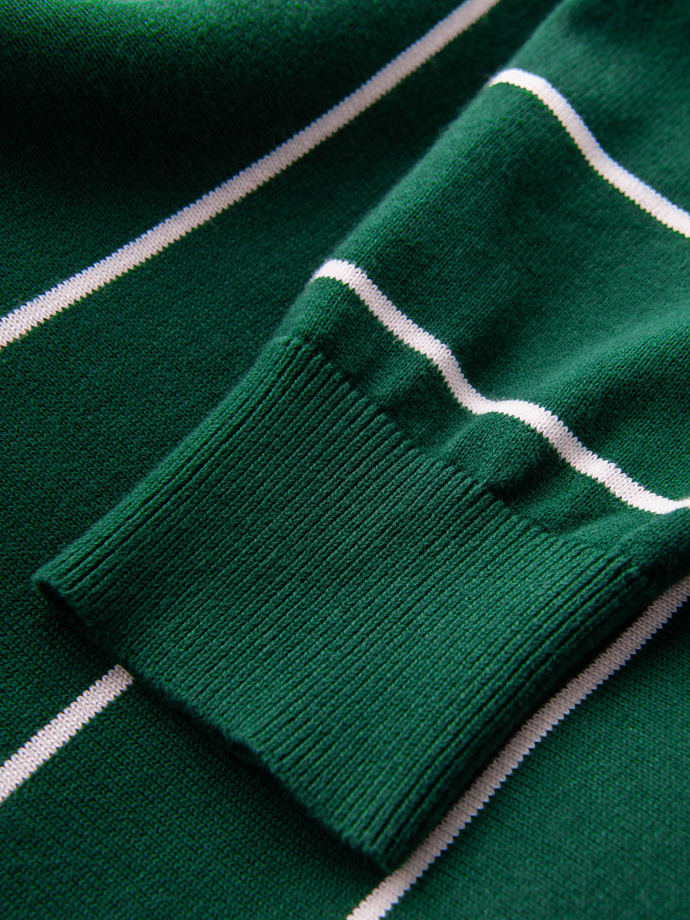 Men's casual sweater with horizontal stripes - green V4 OM-SWSW-0143