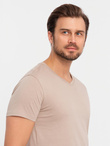 Zestaw bawełnianych męskich koszulek V-neck BASIC – biały/piaskowy/granatowy V12 OM-TSBS-0233