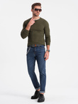 Men's cotton sweater with round neckline - dark olive V7 OM-SWSW-0103