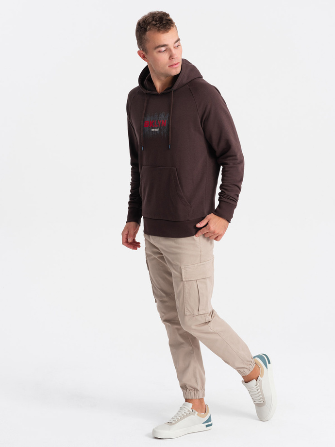 Men's Classic Printed Kangaroo Sweatshirt - Dark Brown V2 OM-SSPS-0150