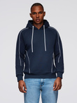 Men's sweatshirt with contrast stitching and hood - navy blue V2 OM-SSNZ-0250