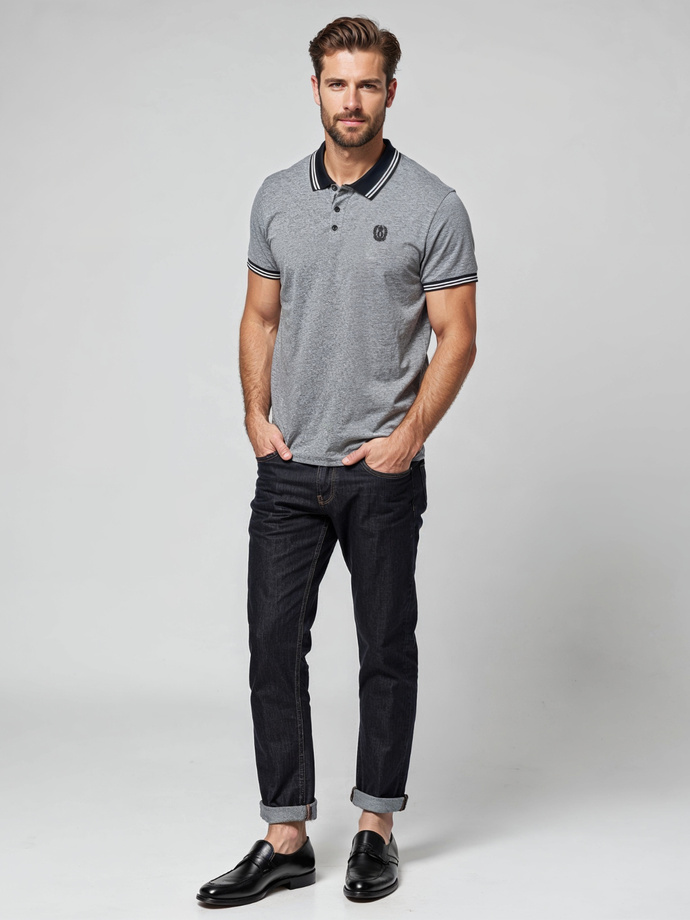 Melanżowa koszulka męska polo z kołnierzykiem w paski – czarna V1 OM-POSS-0109