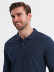 Męski longsleeve BASIC z kołnierzykiem polo – granatowy V3 OM-POBL-0114