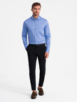 Klasyczna męska koszula SLIM FIT z satynowej tkaniny – niebieska V2 OM-SHOS-0176