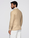 Sweter męski z dzianiny o zygzakowym splocie – piaskowy V1 OM-SWSW-0147