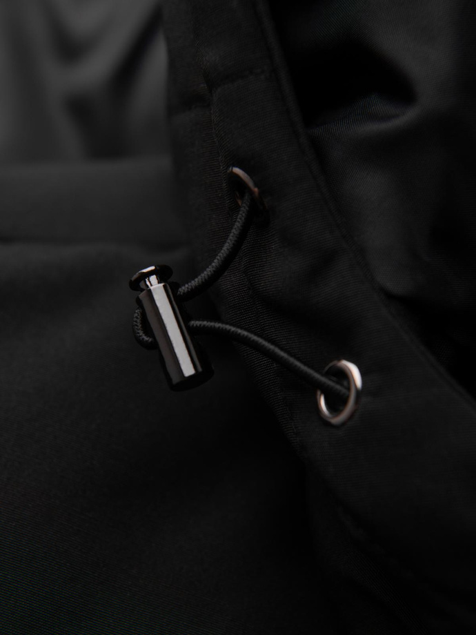 Men's quilted jacket with high zipped hood - black V1 OM-JAHP-0238