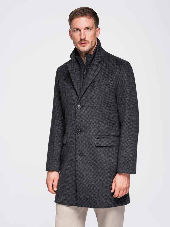 Unbuttoned men's wool blend coat - graphite V2 OM-COWC-0121
