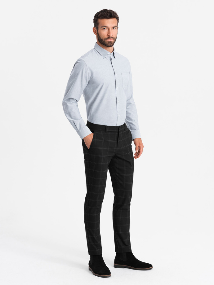 Elegant men's oxford shirt with embroidery and pocket - light grey V2 OM-SHOS-0173