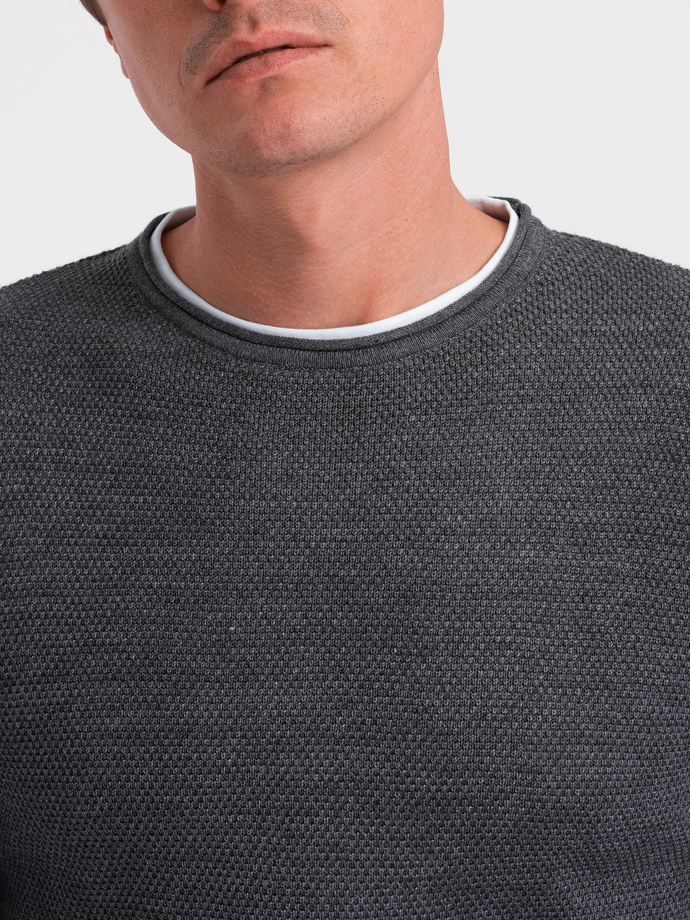 Men's cotton sweater with round neckline - graphite melange V2 OM-SWSW-0103