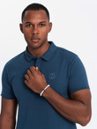Komplet męskich bawełnianych t-shirtów polo BASIC – biały/bordowy/ciemnoniebieski V4 OM-POBS-0133
