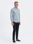 Koszula męska SLIM FIT w print drobnych liści - jasnoniebieska V1 OM-SHPS-0163