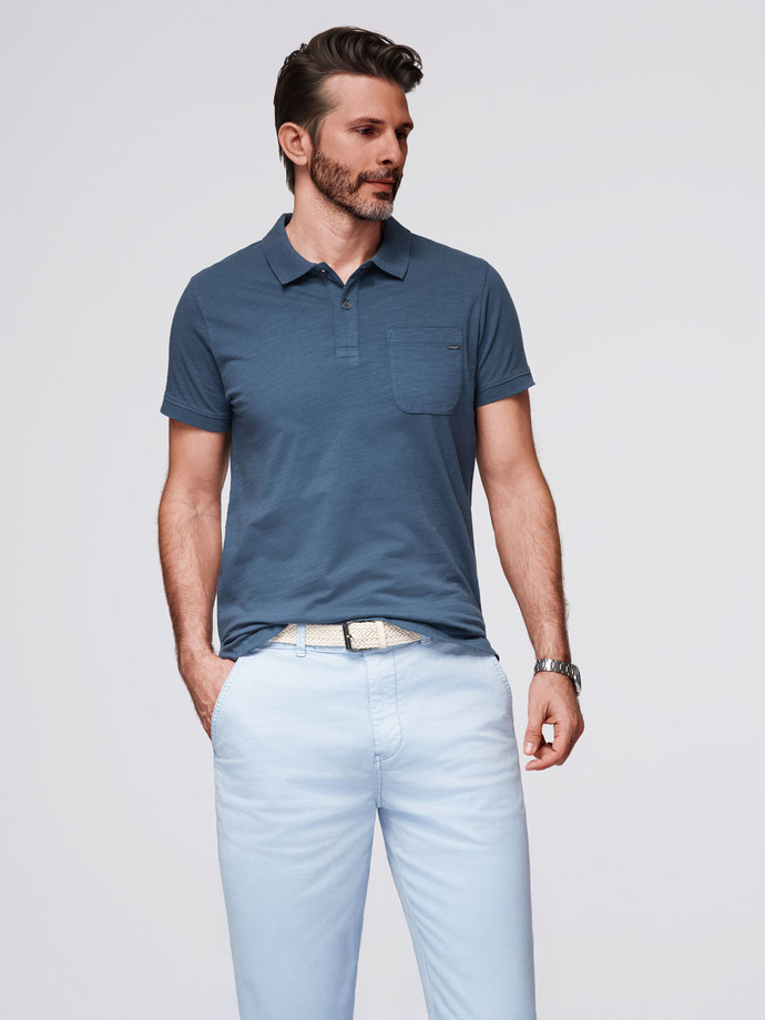 Men's polo t-shirt with decorative buttons - dark blue V8 S1744