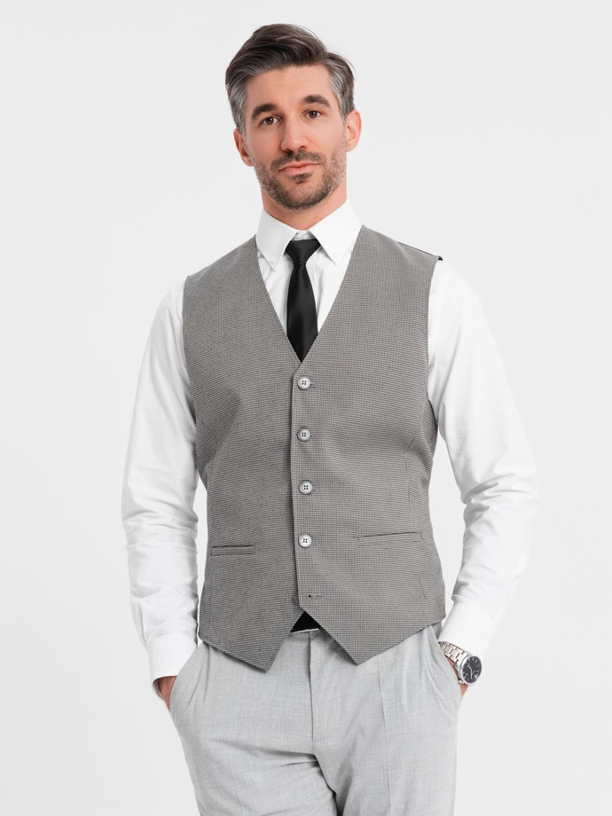 Men's jacquard casual vest without lapels - gray V2 OM-BLZV-0111