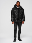 Men's quilted jacket with high zipped hood - black V1 OM-JAHP-0238