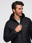 Men's quilted jacket with high zipped hood - black V1 OM-JAHP-0238