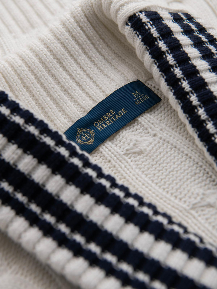 Knitted monochrome men's viscose cardigan - navy blue V1 OM-SWCD-0126