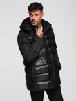 Men's quilted jacket with high collar and hood - black V1 OM-JALJ-0266