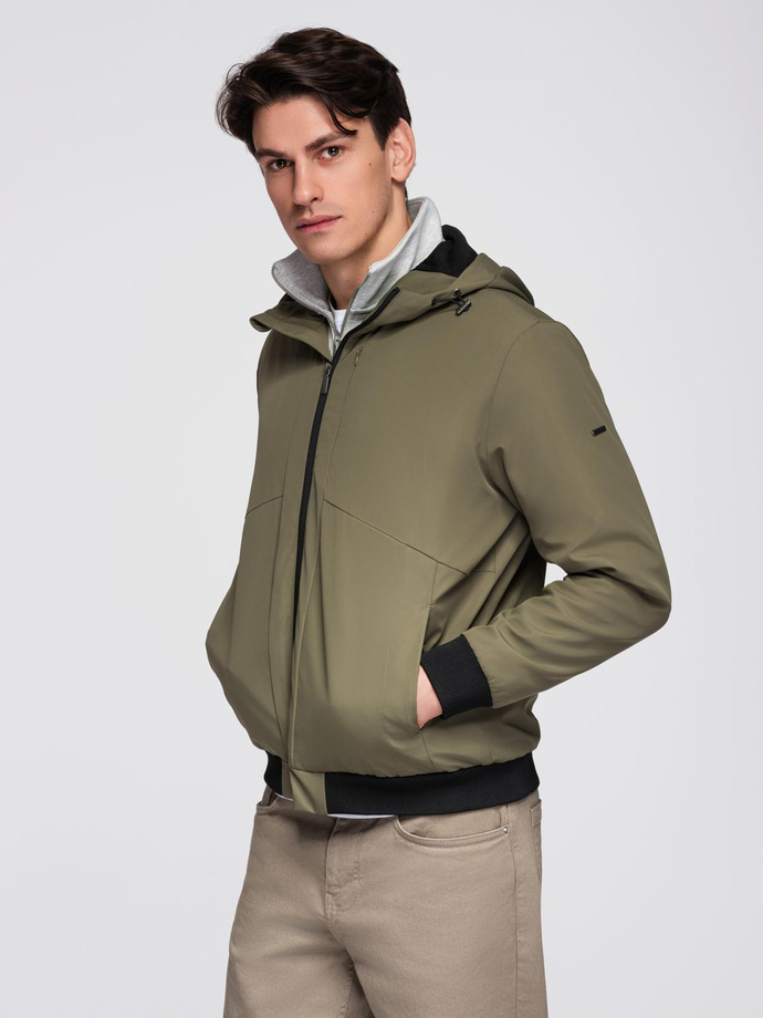 Men's lightweight jacket with hood and mesh lining - olive V2 C640