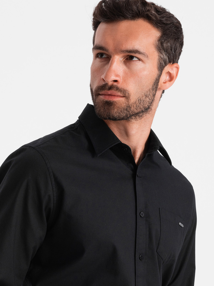 Bawełniana męska koszula z kieszenią REGULAR FIT - czarna V1 OM-SHCS-0147
