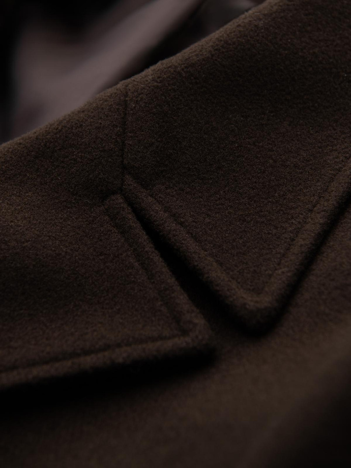 Men's double-breasted coat with decorative buttons - dark brown V3 OM-COWC-0137