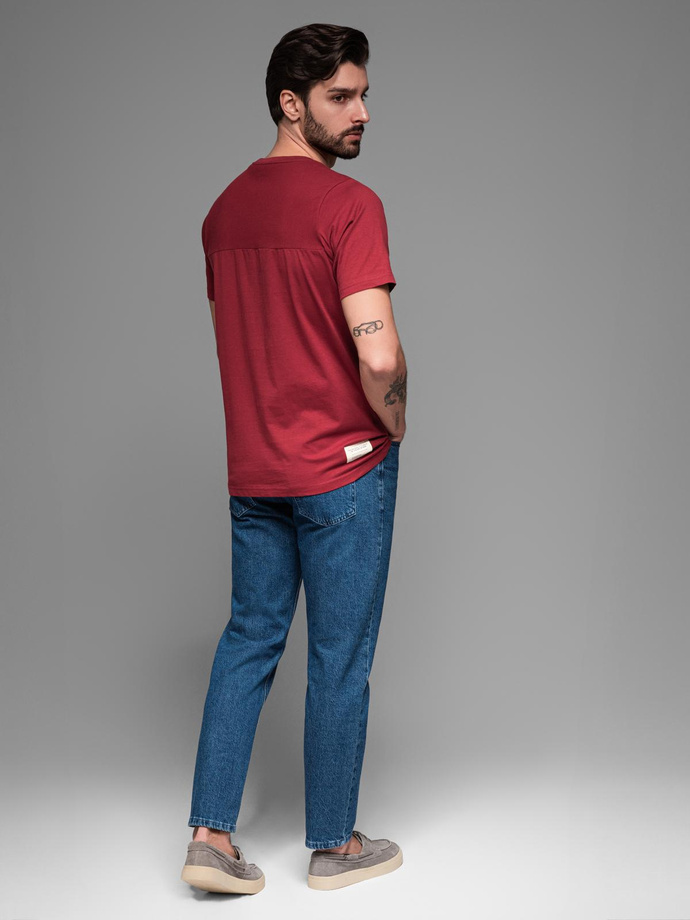 T-shirt LOOSE FIT męski z kieszonką – czerwony V3 OM-TSCT-0171 