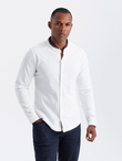 Męska koszula bawełniana SLIM FIT ze stójką w kolorowe paski – biała V1 OM-SHCS-0178