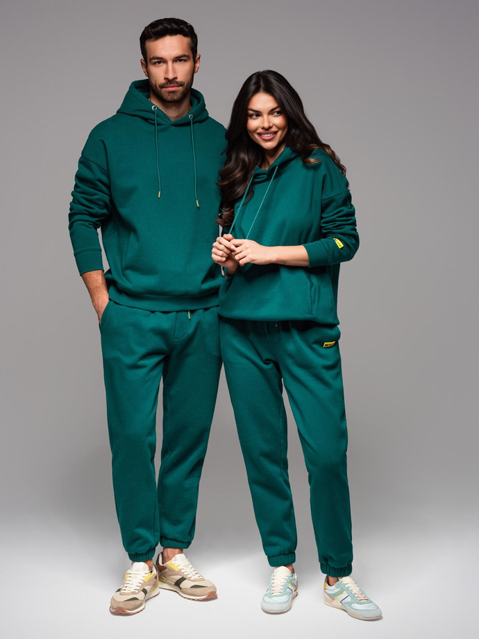 UNISEX sweatshirt set hoodie + drawstring pants in athleisure style - dark green V17 Z111