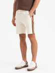 Men's sweat shorts with piping and drawstring waistband - cream V3 OM-SRSK-0156