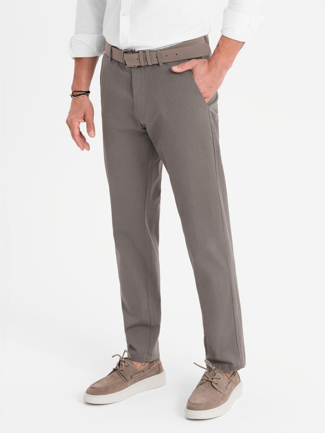 Spodnie męskie chino REGULAR FIT z delikatną strukturą – szare V1 OM-PACP-0184