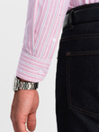 Men's cotton REGULAR FIT shirt with fine stripes - pink V2 OM-SHOS-0170