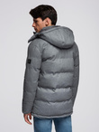 Warm long men's parka jacket with wool - grey melange V1 OM-JALJ-0217