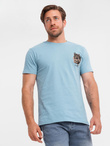 Men's cotton t-shirt with chest print - light blue V2 OM-TSPT-0167