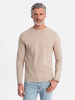 Męski longsleeve BASIC z okrągłym dekoltem - beżowy V8 OM-LSBL-0106